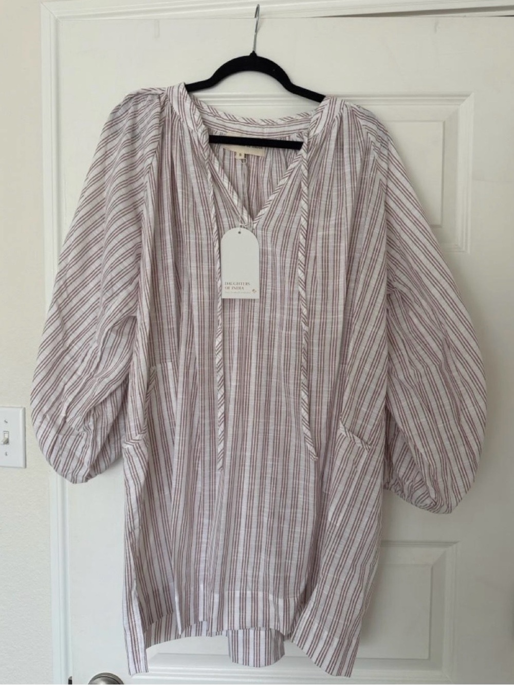 Daughters of India Cream and Brown Striped Lightweight Tunic